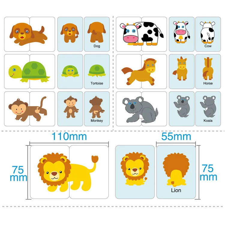 

Hot Selling 32 Pcs/Box Kids Puzzles Toy Baby Cognition Toddler Fruit/Animal/Life Cards Matching Game Infant Cognitive Card Gift
