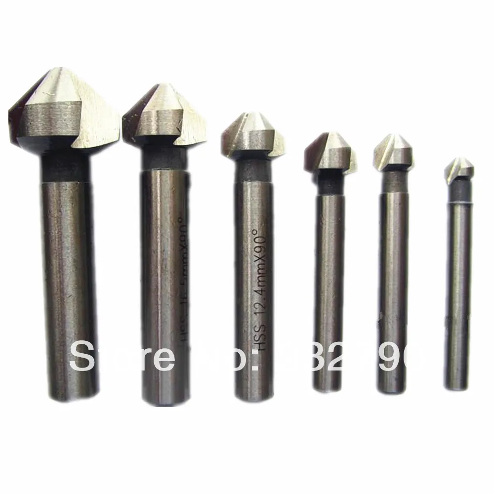 New 6pcs 90 Degree 3 flute HSS4241 Round Shank Chamfer Chamfering End