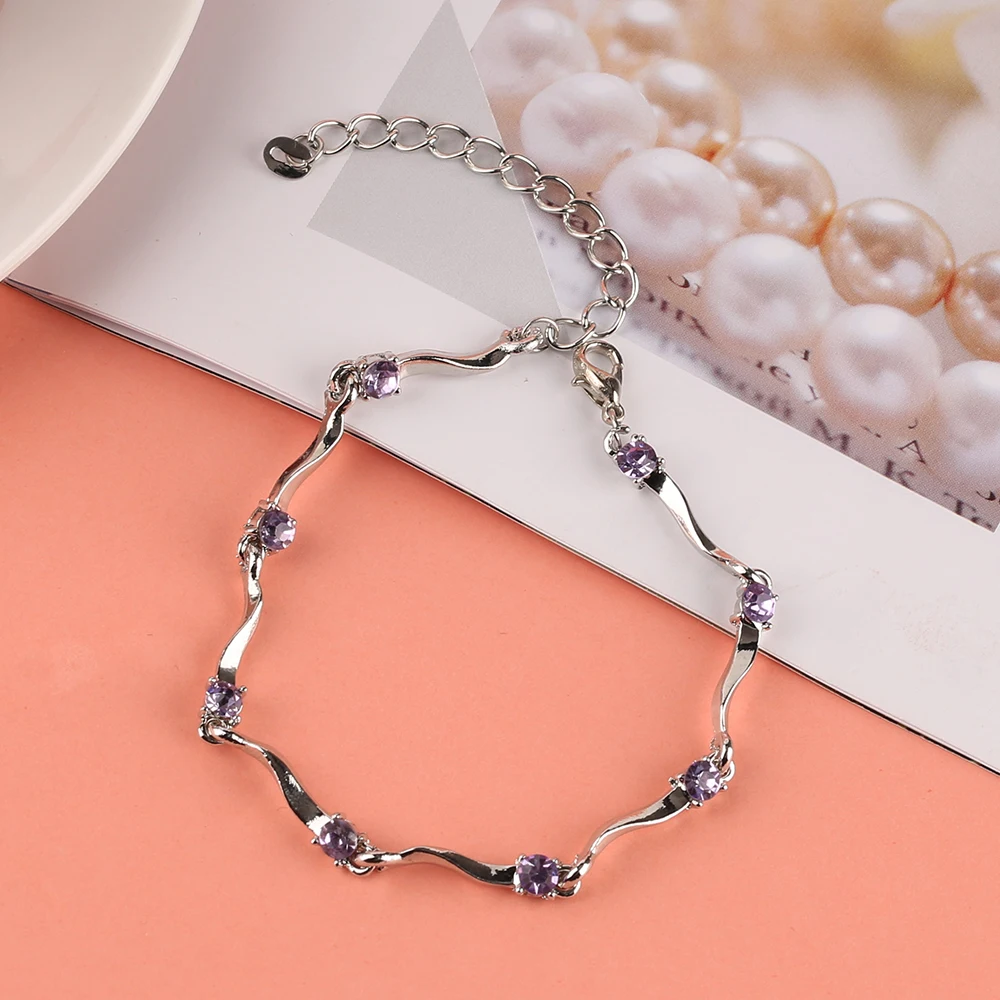 Ladies Bangle Fashion Silver Link Chain Crystal Bracelets Elegant Women Charming Zinc Alloy Bangles Chain for Mother's Day Gift (4)