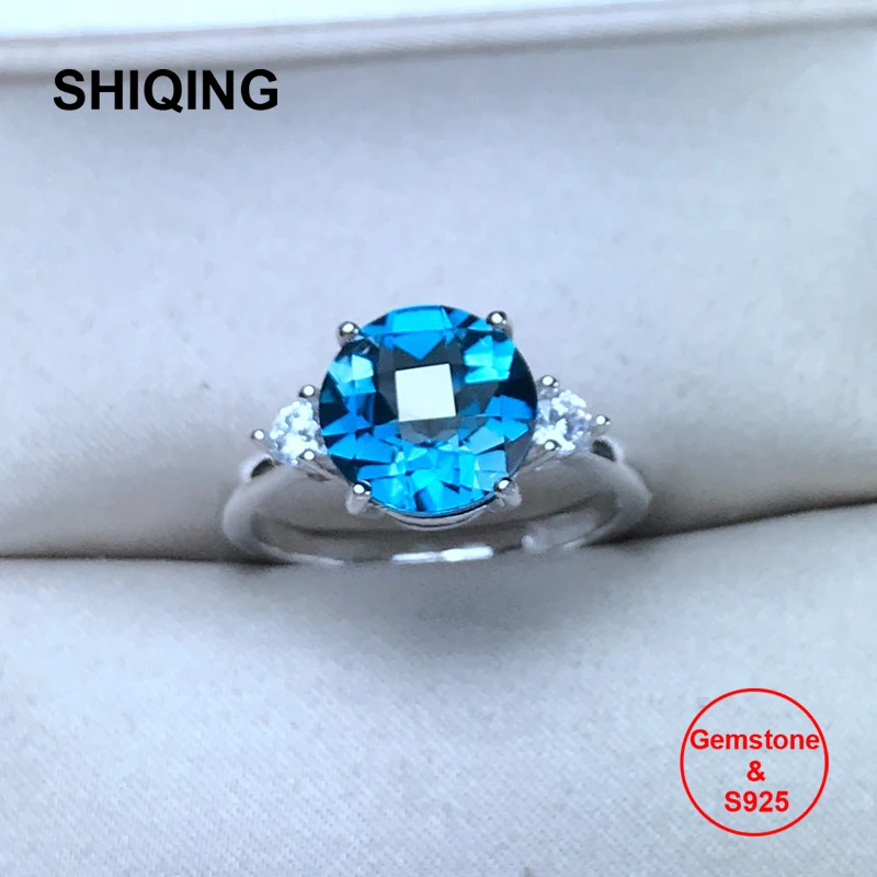 SHIQING AAA ограниченное количество натуральный голубой топаз чистое тело 925 стерлингового серебра Свадебные Кольца для нее лучший подарок