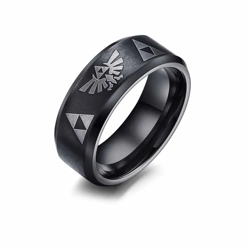 

EAMIOR 316 L Stainless Steel Cartoon Anime Party Ring Casual Zelda Sign Triangle for Men Women Black Fashion Accessory Jewelry