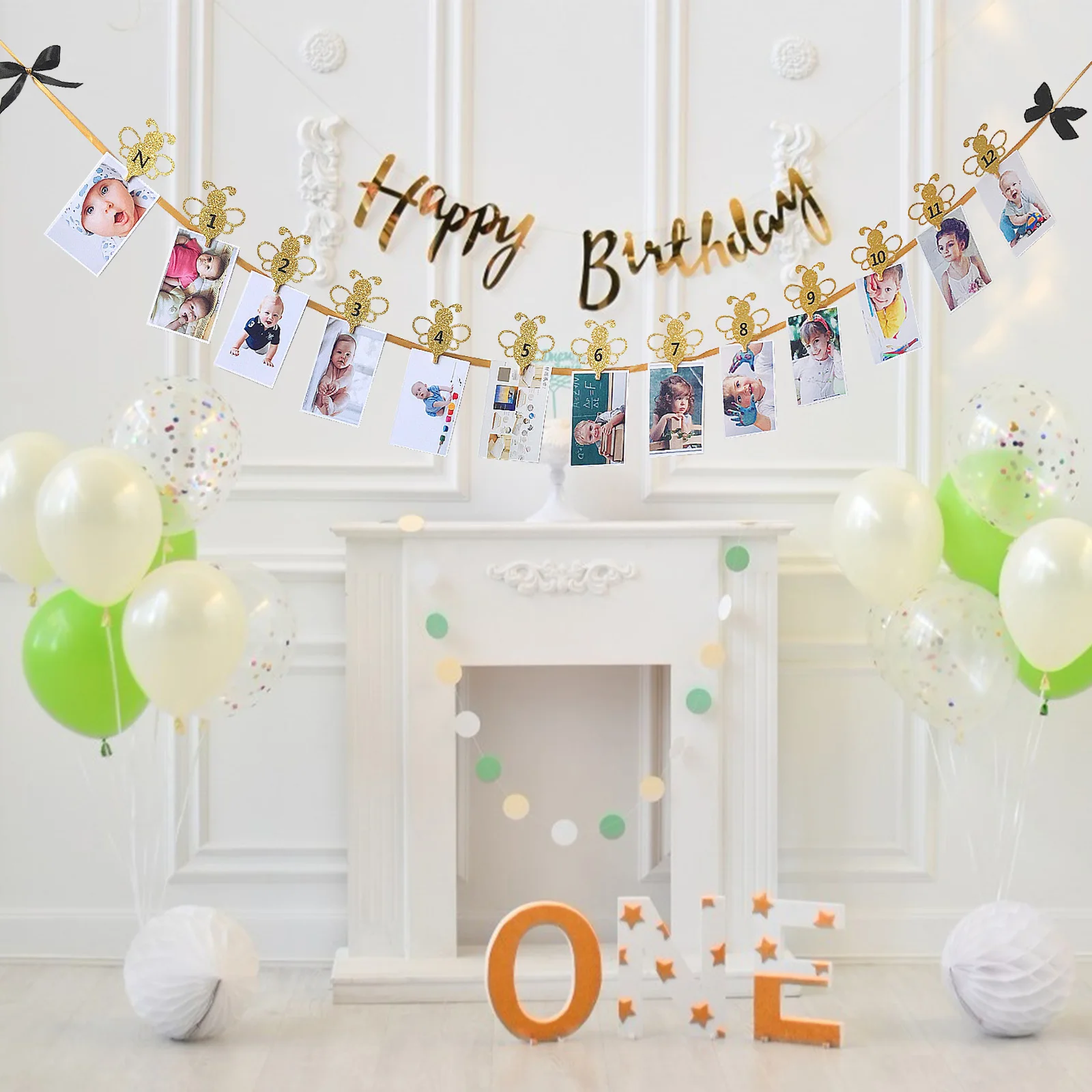 

Honey Bee 1 Years Old Flash Photo Frame Banner Bee Confetti for Baby Shower Kids Birthday Party Decor Wedding Party Supplies