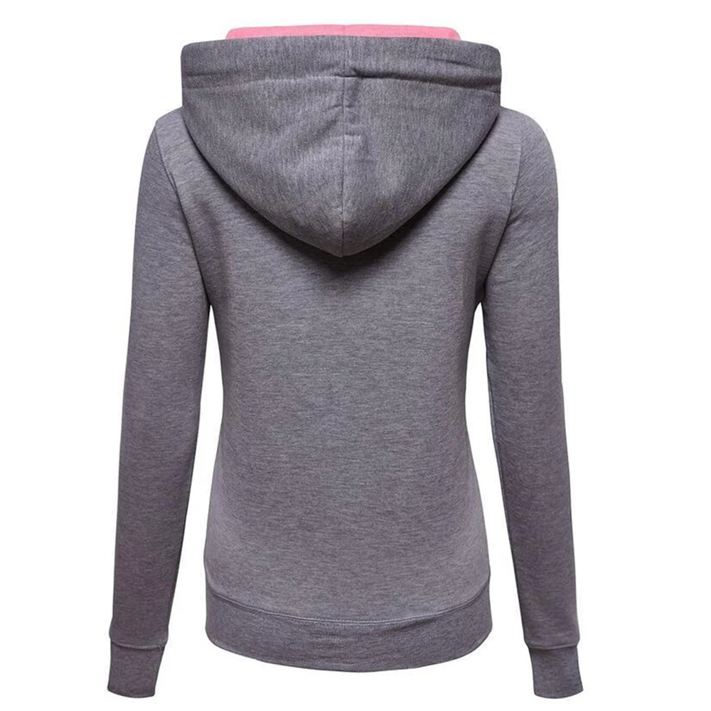 Women Sweatshirt Fashion Hooded Solid Drawstring Long Seeve Outwear Casual Zipper Female Gym Training Jackets Plus Size