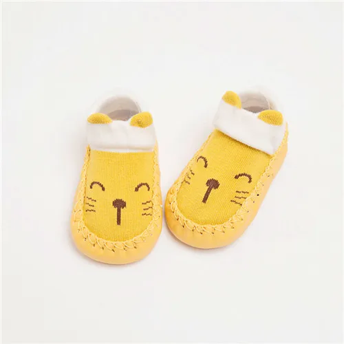 Lawadka/носки для малышей; нескользящие кожаные носки для новорожденных и малышей; хлопковые носки-тапочки для девочек; сезон осень-зима - Цвет: Цвет: желтый