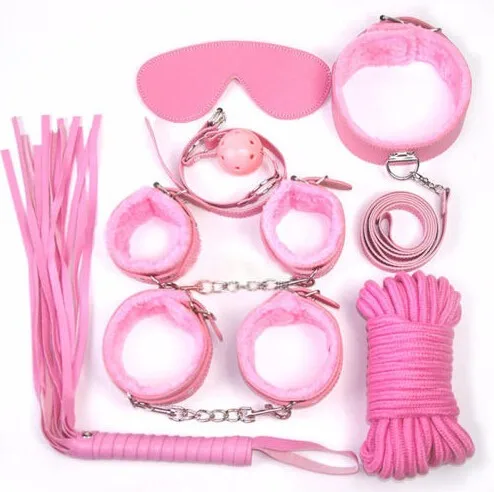 KU S+ Fetish Sex Toys BDSM Bondage Restraints Set Kit Ball Gag Cuff Whip Collar 7 pcs 3