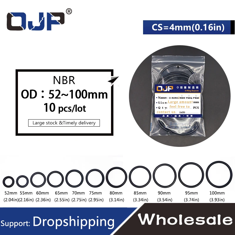 10 шт./лот резиновым кольцом NBR уплотнительное кольцо CS4mm OD52/55/60/65/70/75/80/85/90/95/100 мм нитрильная Резина уплотнительное кольцо масла