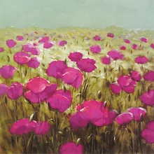 Pintura de paisaje de oficina con flores púrpuras, póster cuadrado de sala de estudio, pinturas cuadradas de 28x28 pulgadas, imagen artística de pared