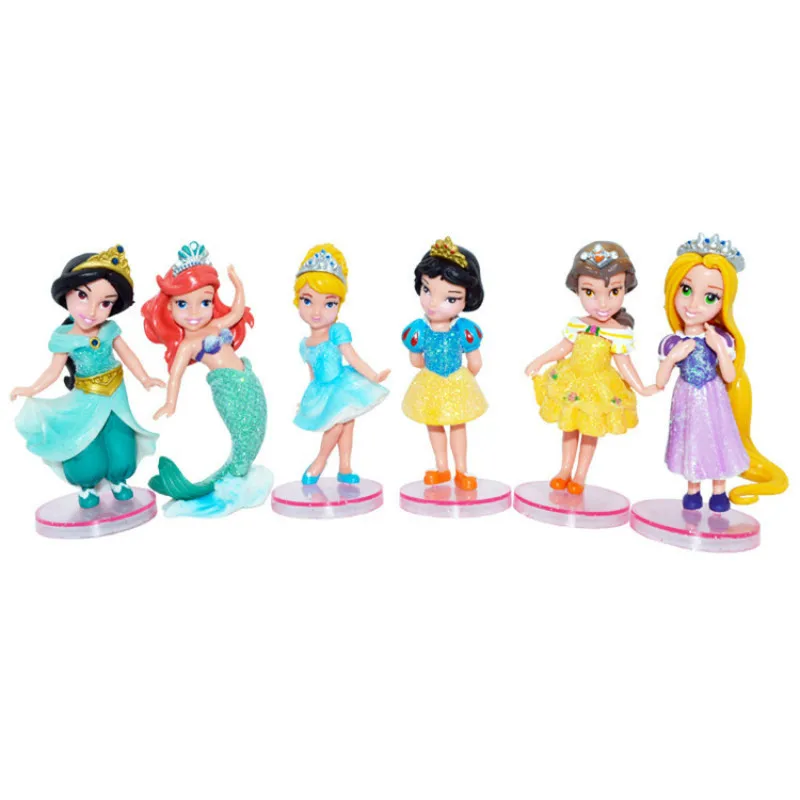 

Disney Princess 6pcs/Set Pvc Action Figures Cute Cartoon Mini Doll Snow White Mermaid Rapunzel Ariel Toys Models Girls Gift