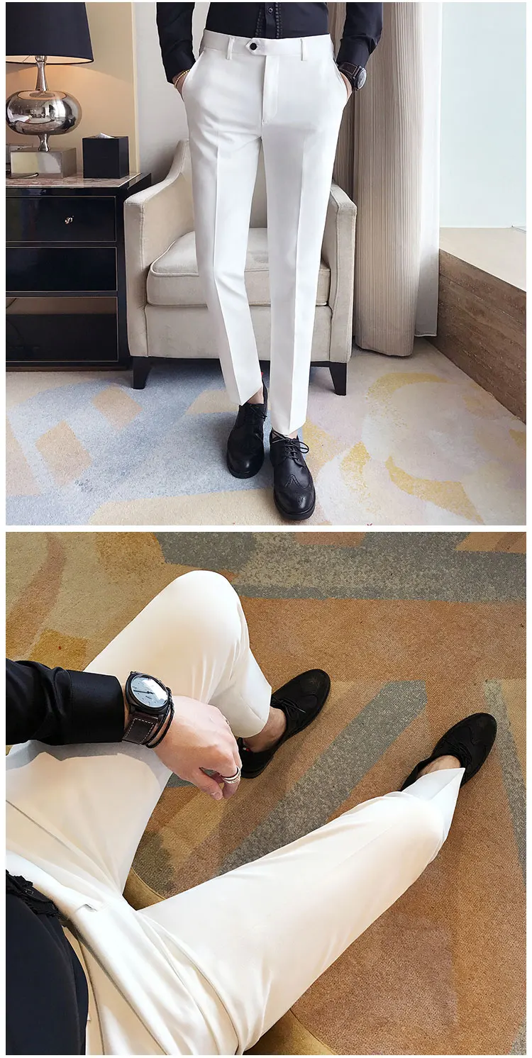 Spring and Summer Men's Trousers, Fashion Pure White Pants, Fashion Japan Style Simple Business Casual Trousers Men