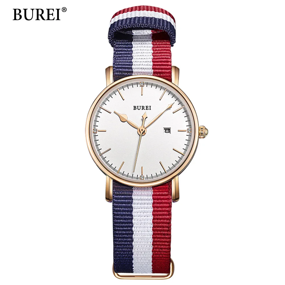

BUREI Women Watch T Brand Luxury 2017 Fashion Watches Nylon Cloth Date Waterproof Anti-reflective Sapphire Quartz Wristwatches