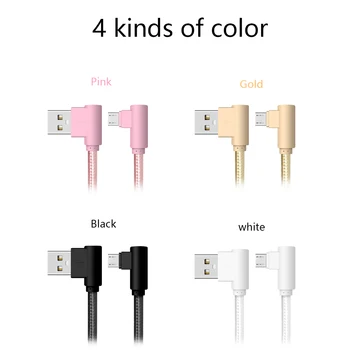 

CAMDEMS Micro USB Braided Cable 2A Fast Charging Charger Cord 1M 90 Degree Bend Connector Wire For Samsung s5 s6 Huawei 500pcs