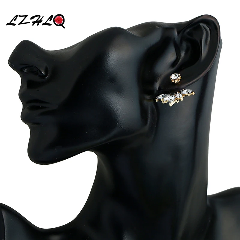 

LZHLQ Cute Crystal Stud Earrings For Women 2017 Fashion Brand Jewelry Accessories Geometric Metal Plating Rhinestone Earrings