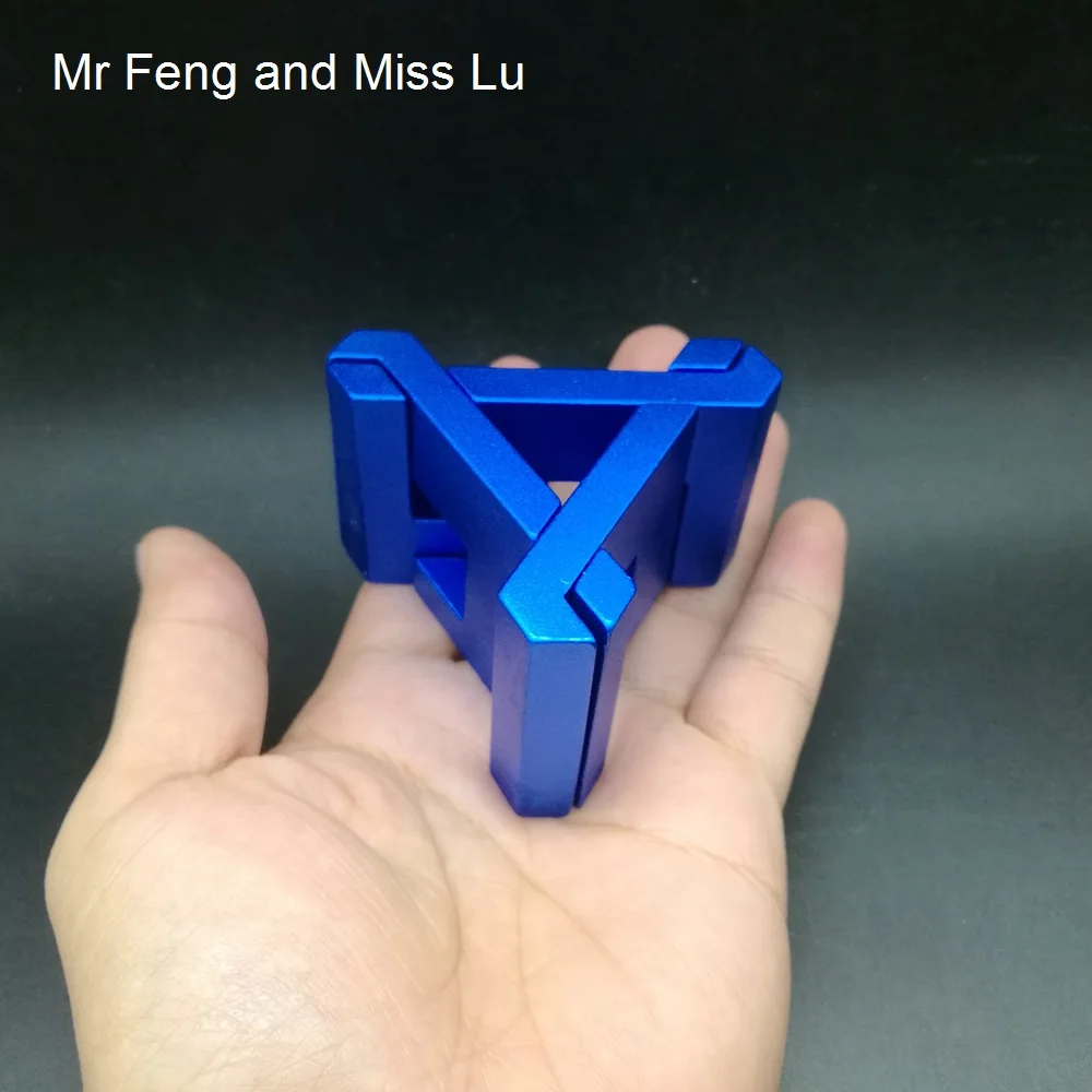 

Blue Triangle Aluminium Alloy Metal 3D Puzzle Lock Cast Metal Puzzle Recreational Mind Game Toy