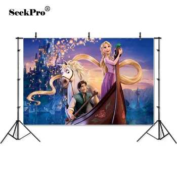 

Personalized Tangled Rapunzel Princess Boat Horse Sparkles Castle Palace Backdrop Girls Birthday Party Backgrounds