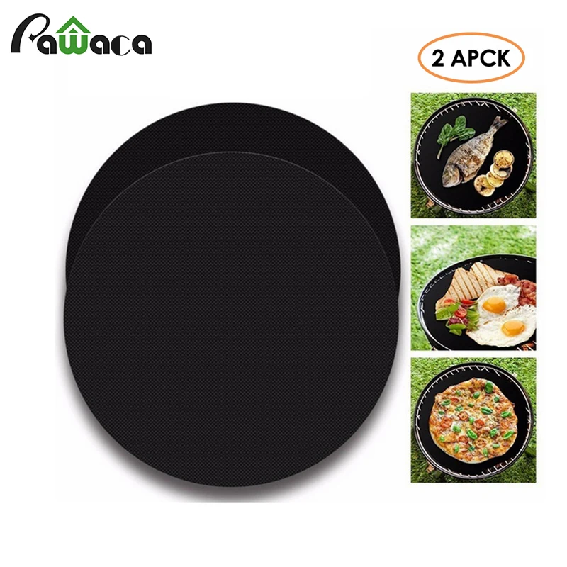 2pcs Round BBQ Grill Mat Set Non Stick Reusable Easy Clean BBQ Grill