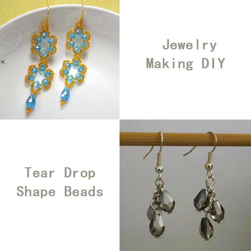 Crystal Tear Drop Shape Glass Beads 6X8MM 8X10MM Loose Spacer Round For Jewelry Making DIY 24 Colors glass beads