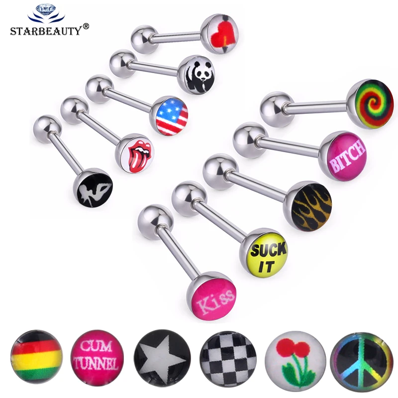 1 ピース 1 6 18 ミリメートルパンク Taehyung 舌ピアスそれを吸う虹木陰陽絵メンズ舌ピアス Bards ピアス舌 Body Jewelry Aliexpress