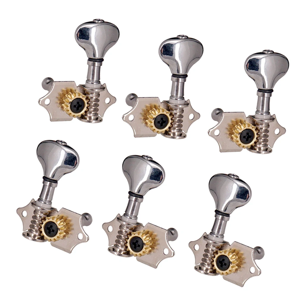 Open Gear Folk Guitar String Key Fishtail String Button Tuning Pegs Tuners Machine Heads 3 Left and 3 Right