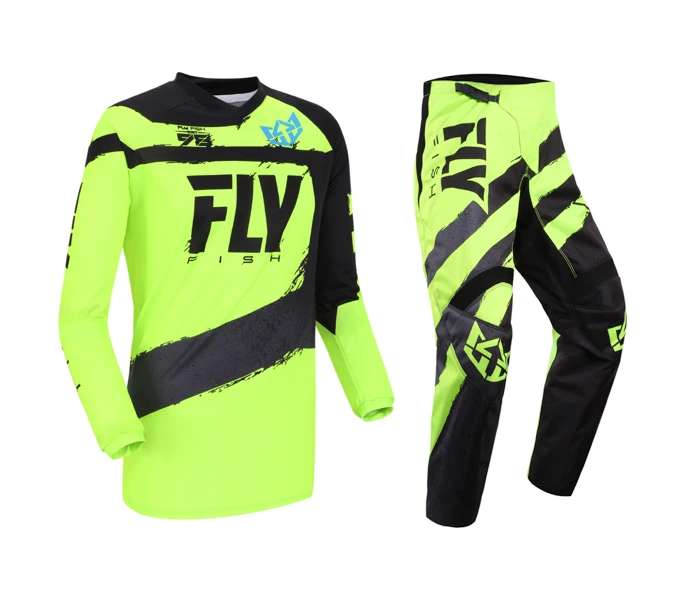 Fly Fish черный/Hi-Vis F-16 Джерси и брюки комбинированный набор MX/ATV/BMX/MTB '18 gear Dirt Bike Racing