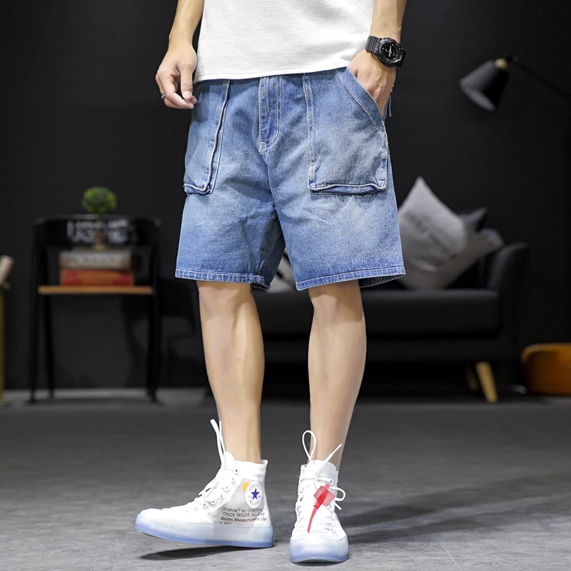 Свободные шорты из денима больших размеров мужские брюки Harajuku короткая длина до колена повседневные шорты летние джинсовые уличные шорты