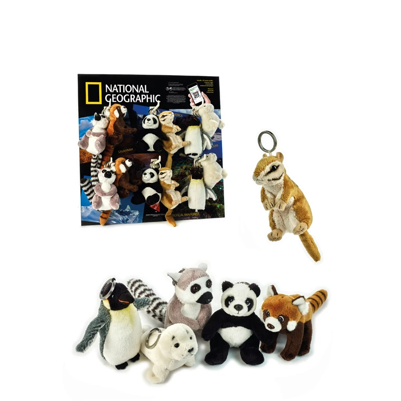 

6Style Original Panda Lemur Seal Raccoon Emperor Penguin Simulation lifelike Stuffed plush decoration Toy with keychain