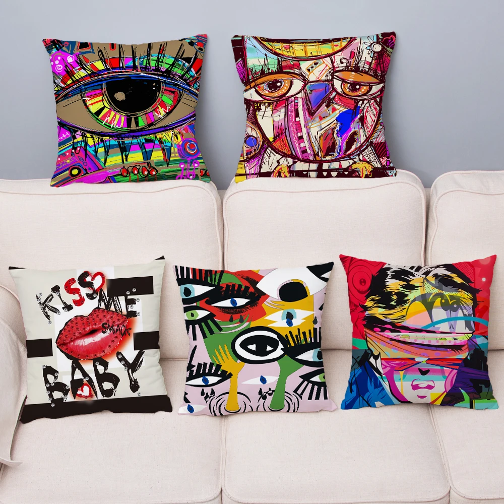 

Abstract Graffiti Square Cushion Cover Super Soft Short Plush Pillows Covers 45*45 Throw Pillow Case Sofa Home Decor Pillowcase