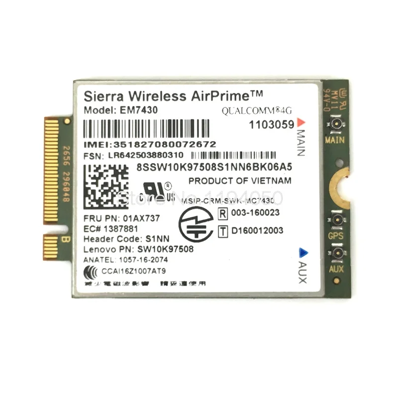 Sierra EM7430 FDD/TDD-LTE 4G Module for Thinkpad X270 X1 Carbon Fiber 5th Generation (20HQ, 20HR) X1 YOGA X1 Tablet Gen 2 modem router