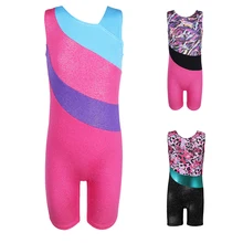 Блестящие трико без рукавов для гимнастики для девочек; От 4 до 15 лет трико для танцев; детская тренировочная одежда для танцев; тренировочный костюм; Biketard;