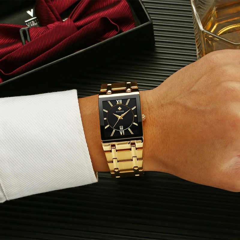 WWOOR мужские брендовые Роскошные повседневные спортивные часы из нержавеющей стали с календарем, простые наручные часы, мужские водонепроницаемые деловые часы 30 м