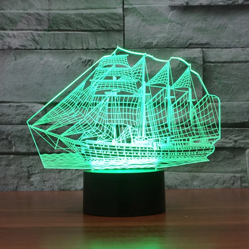 Newest Bedroom Night Desk Light Lamp Versatile 7color illusion Sailboat 3D LED (5)