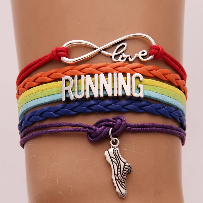 

(10Pcs/Lot) Infinity Love RUNNING Team sports Bracelet & Bangles leather handmade running shoes charm bracelet women men jewelry