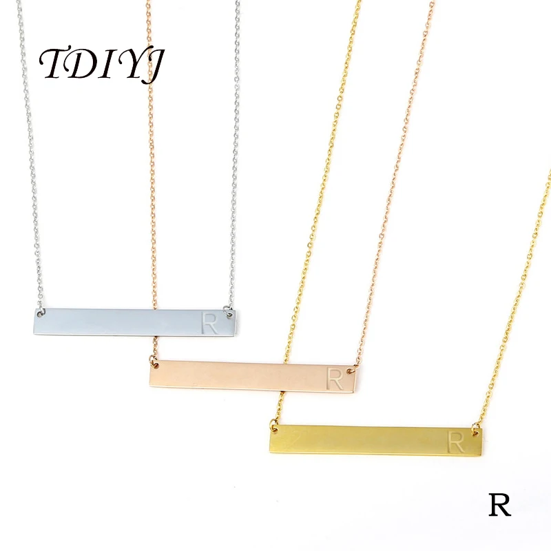 

TDIYJ New Arrival Engraved Letter R Stainless Steel Gold Personalized Initial Necklace Bar Pendant Necklace for Women 1Pcs