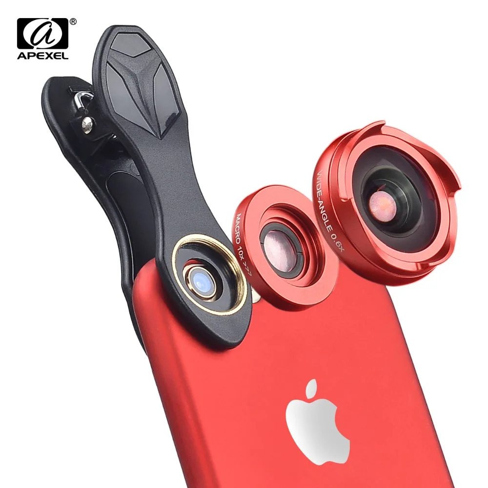 

APEXEL 2in1 Macro + 0.6x Wide Angle Lens 1.5-5cm Super Macro Mobile Camera Lenses Kit for iPhone XS Mate 6 7 Plus Samsung HTC LG