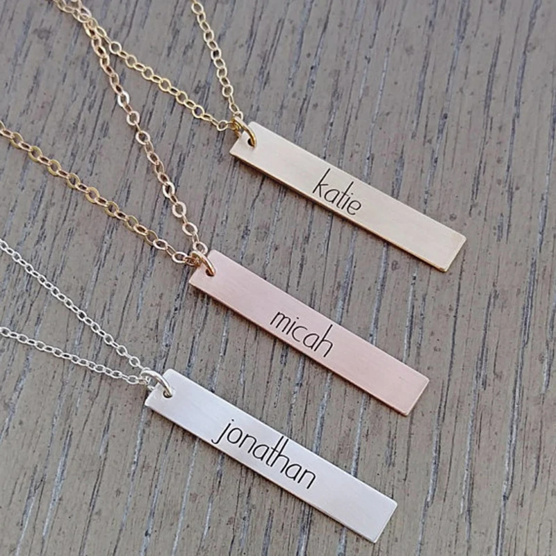 

Horizontal Name Plate Black Letters and Orignal Plate Colors Lettes Engraved Name Necklace Stainless Steel Women Necklace Gift