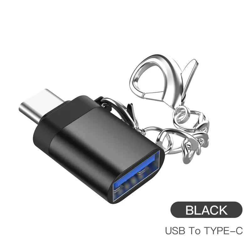 Адаптер USB type c otg, быстрый конвертер type C на usb 3,0, кабель usb-c type-c для зарядки и синхронизации данных для samsung, huawei, xiaomi, macbook - Цвет: black with Keychain