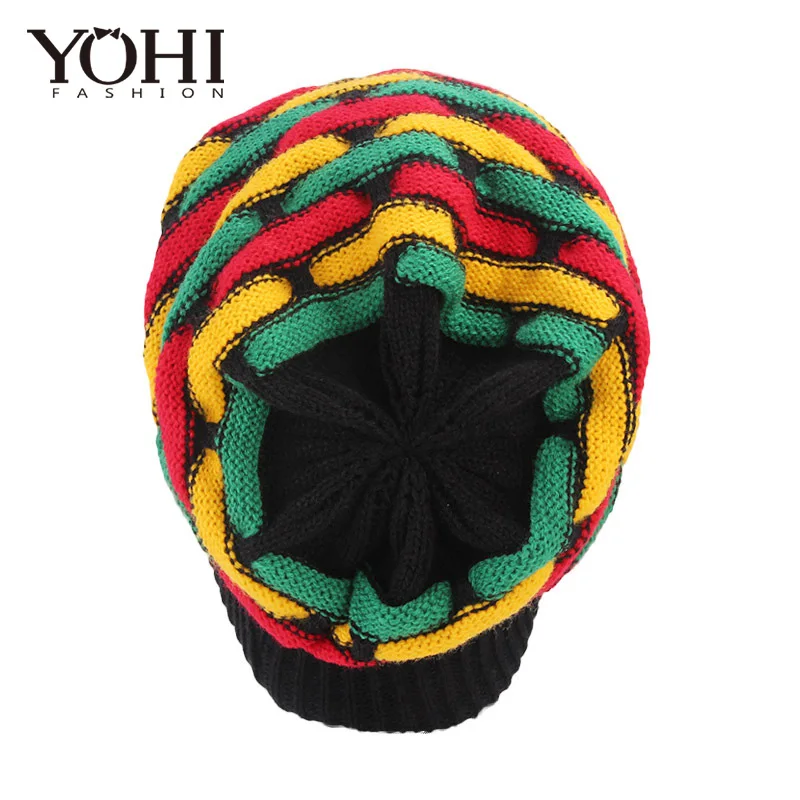 Новые модные популярные цветные шапки шерстяные шапки ямайские зимние теплые шапки вязаные регги Разноцветные полосатые хип хоп мешковатая шапка