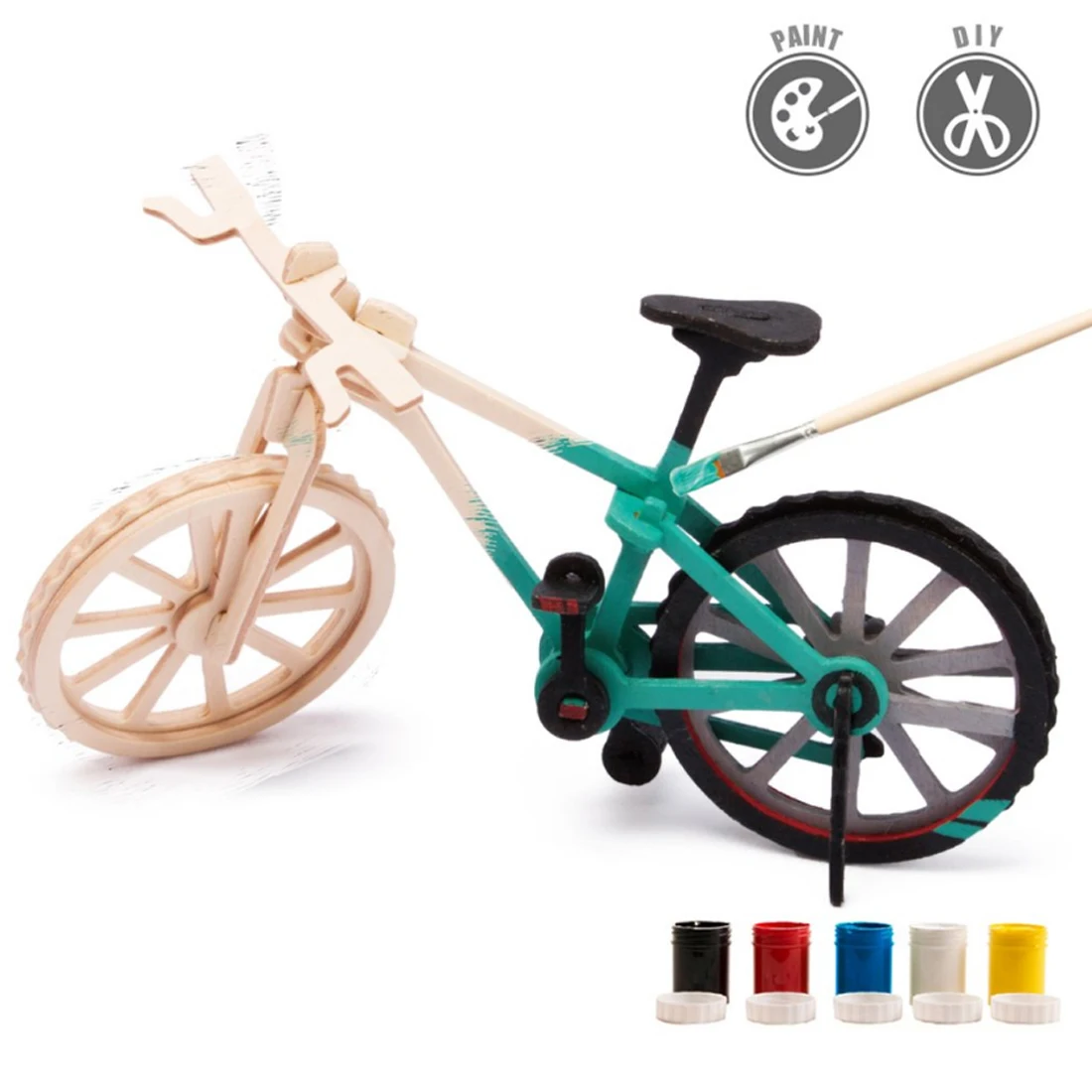 

Surwish Bicycle Shape 3D Painting Puzzle DIY Assemble Stem Toys with 5-color Pigment