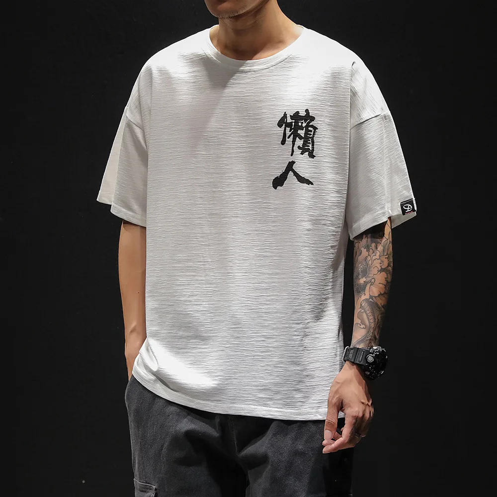 

Men's Casual Chinese Character Printed Loose T-shirt Tops Men Print Short Sleeve Summer Tees Shirt Male Tee Shirt 2019 Simple