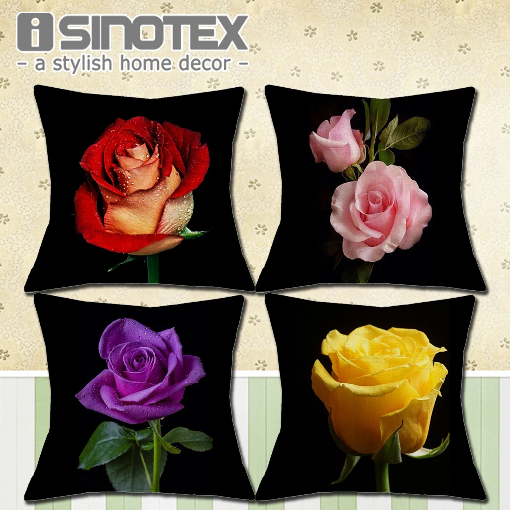 43*43cm 3D Rose Printed Cushions Linen Cushion Cover Throw Pillow Case