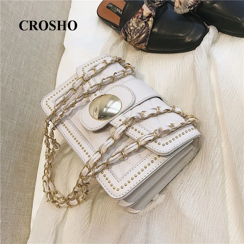

CROSHO Chain Rivet Small Square Bag with One Shoulder Versatile Cross Body Bag Ladies Diamond Lattice Flap