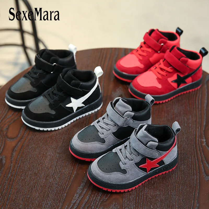 Spring Autumn High top Children Snaekers for Boys Suede Leather Kids