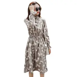 2018 осенне-зимнее ТРАПЕЦИЕВИДНОЕ Длинное Платье женское вельветовое винтажное платье с цветочным принтом и длинным рукавом Элегантное