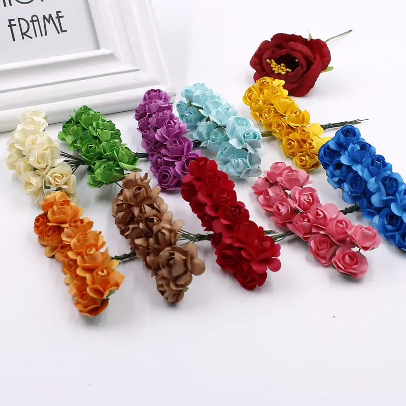

12pcs / lot1cm multi-color flower head man-made paper roses for wedding decoration gifts