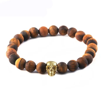 

Fashion Gold 316L Stainless Steel Skull Bead Bracelet For Women Wooden Beads And Skeleton Bracelet Northskull Men IB-140