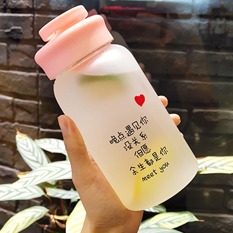 

Creative Trend Glass Female Sand Water Cup Korean Cute Portable Personality Cup Harajuku Water Bottle Transparent Glass Cup 5