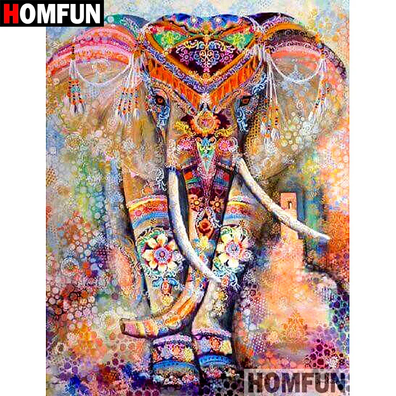 HOMFUN 5D Сделай Сам алмазная живопись полная квадратная/круглая дрель "цветной слон" вышивка крестиком подарок домашний Декор подарок A07915