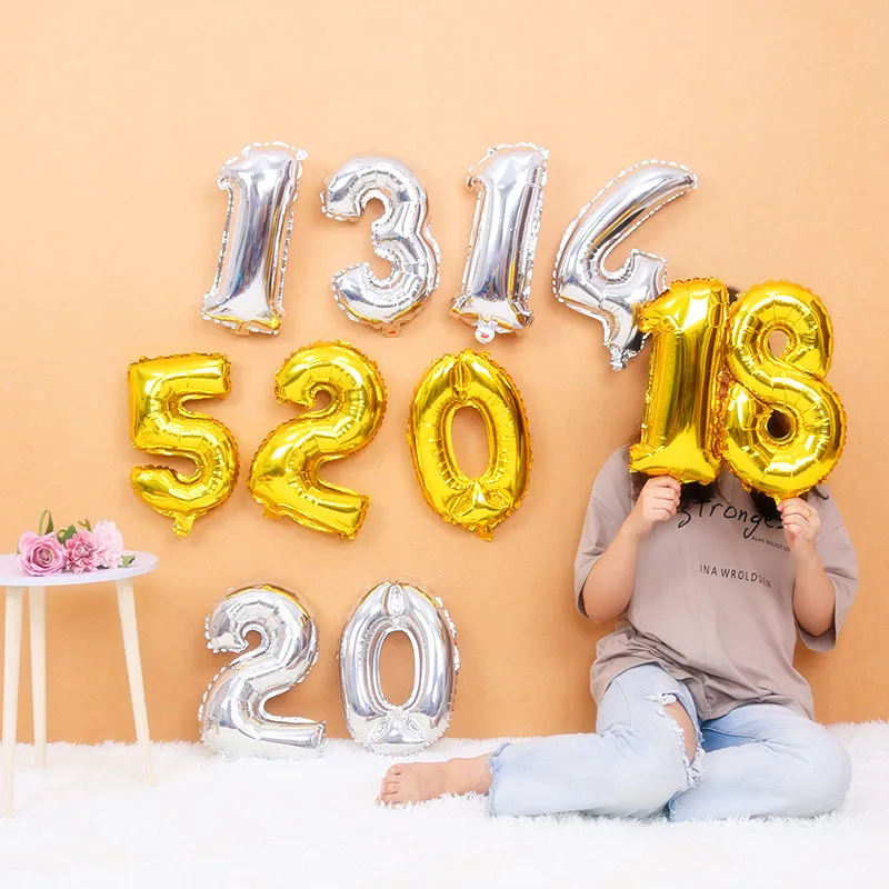 

40inch 1pc Silver Aluminium Foil Number Balloons Birthday Party inflatable Toy Wedding Decoration outdoor fun sports prop