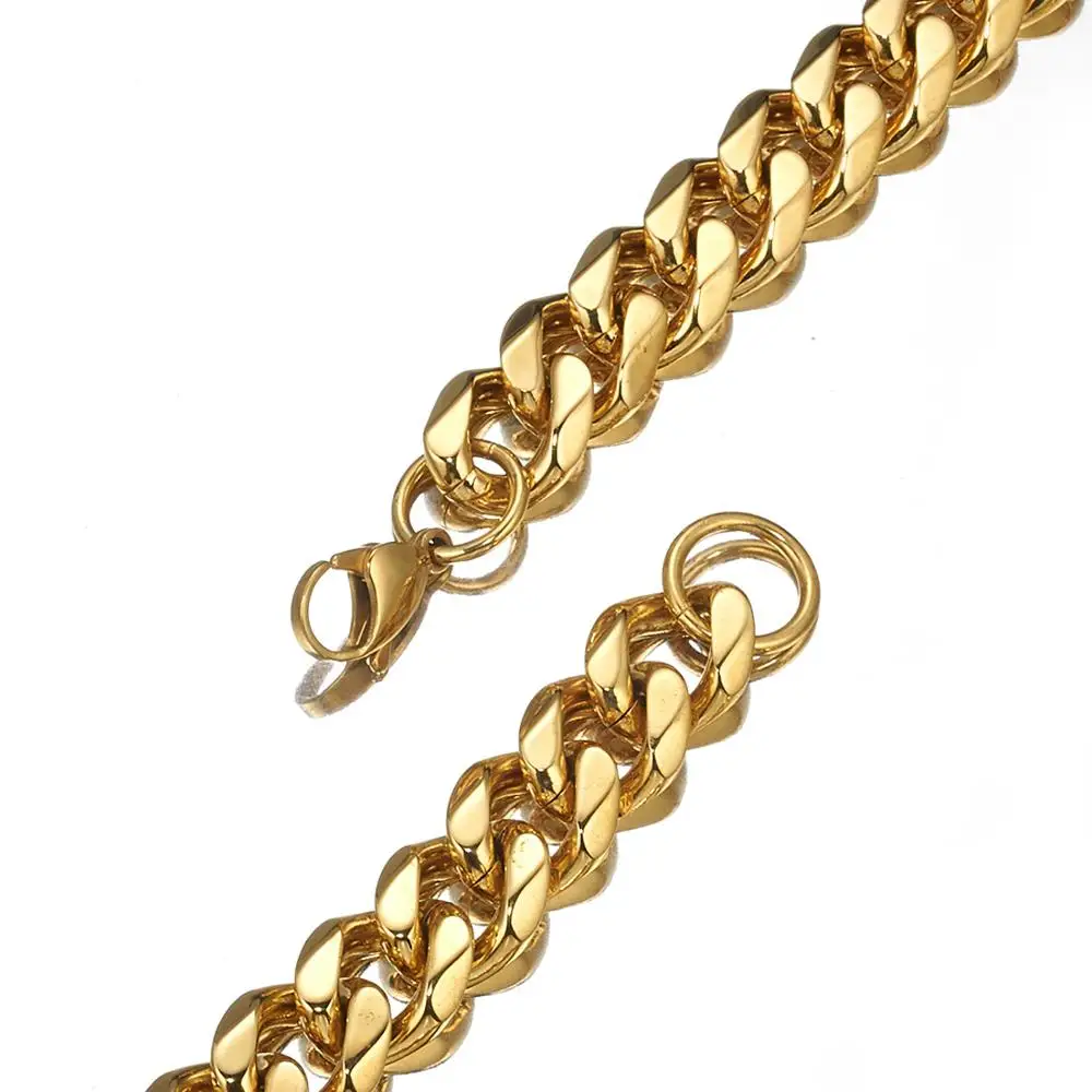 

7-11 Inches Customized Length Silver Gold Color Curb Link Chain Bracelet Top Quality Stainless Steel For Men's Cuff Jewelry 15mm