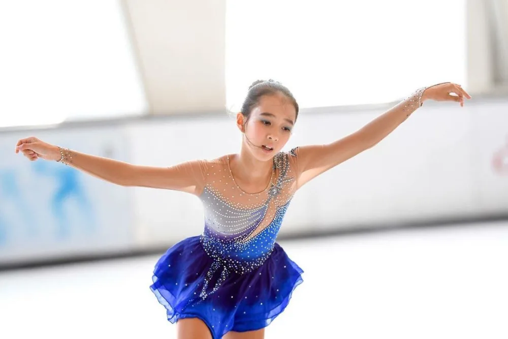 Details about   New Girls Women Ice Figure Skating Dress For Competition royal blue handmade 