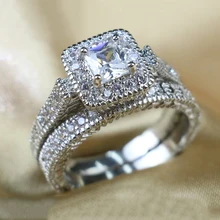 

Princess Cut Shiny Rhinestone Bridal Wedding Silver Color Finger Ring Jewelry Wedding Bridal Party Aros anello anillo bague anel